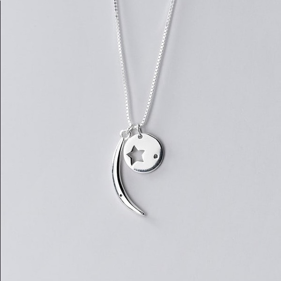 NEW 925 Sterling Silver Star Moon Pendant Necklace - Picture 2 of 4